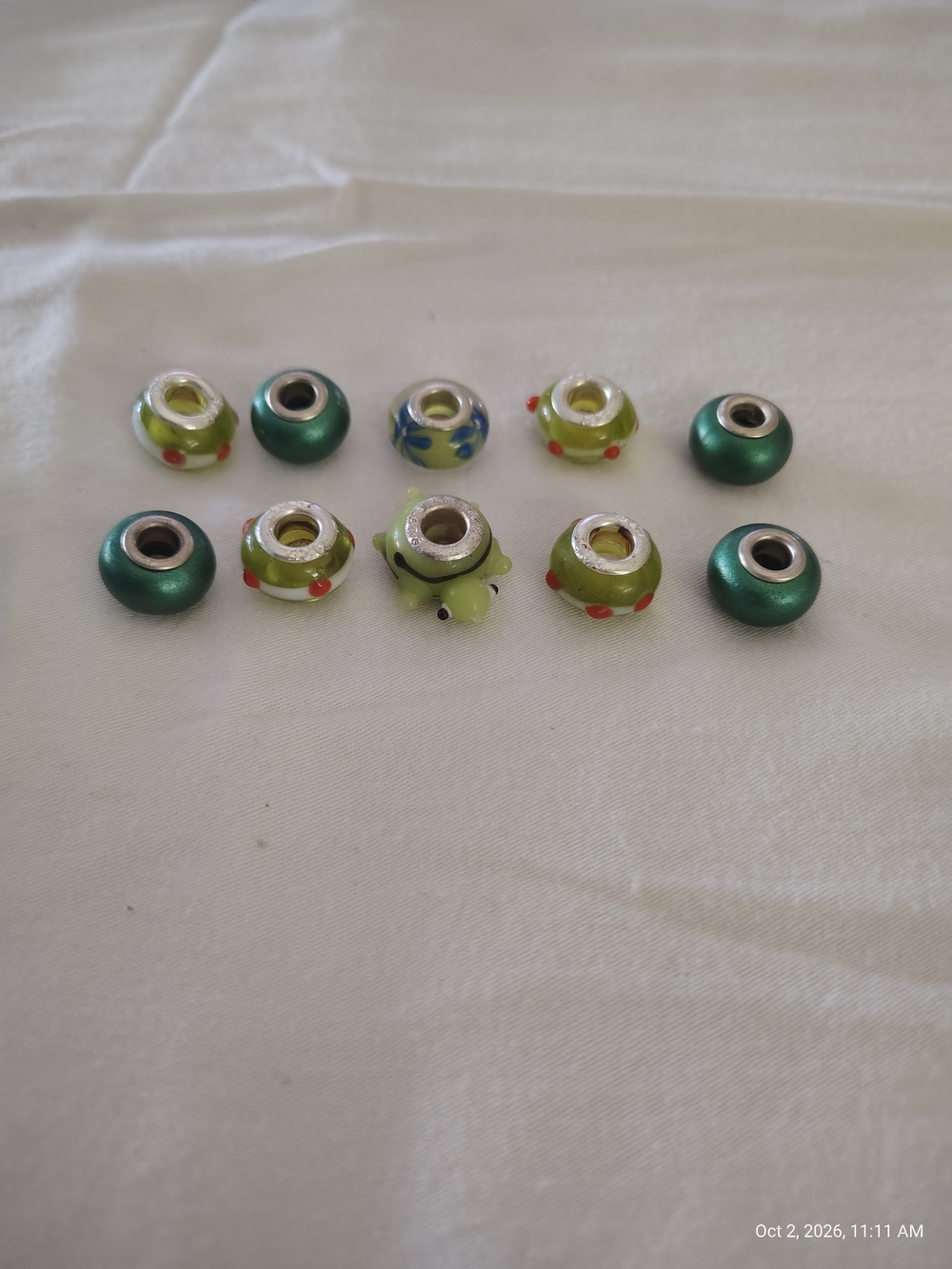 Green Glass Bead Charm Set For Pandora Style Bracelets